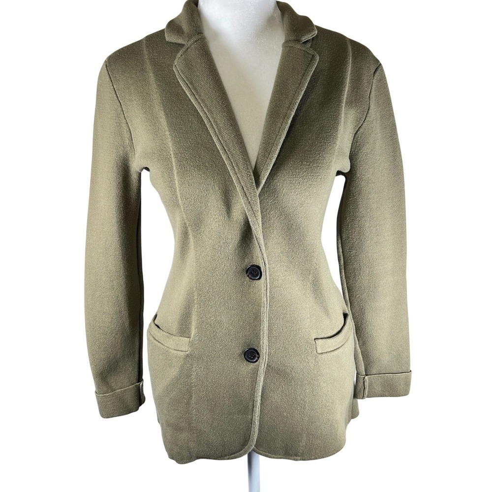 J. Crew Olive Green Textured Knit Blazer Jacket Women's XS Button Front Cotton